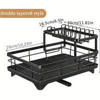 Double Tier Large Metal Cutlery Rack – Carbon Steel Kitchen Organizer with Knife, Fork, Cup Holders & Draining Board - Thumbnail 2