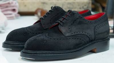 Handmade Black Suede Formal Lace Up Wingtip Dress Formal Wear Shoes