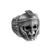 Solid Sterling Silver Greek Mythology Spartan King Leonidas Skull Ring - Thumbnail 4
