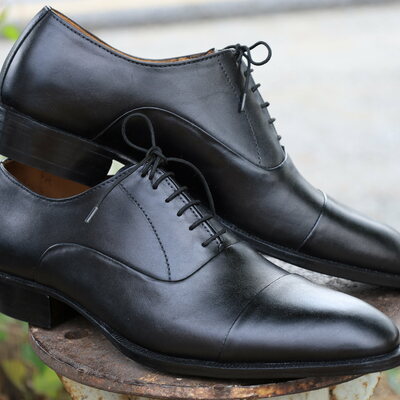 Crafted leather black oxford men dress shoes