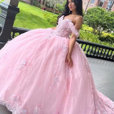 Ball gown pink tulle sweet 16 lace appliques quinceanera dress - Thumbnail 2