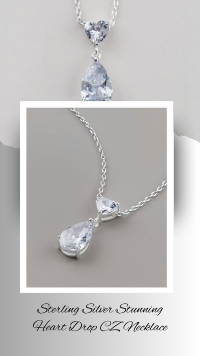 Sterling Silver Stunning Heart Drop CZ Necklace - FINAL SALE