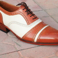 Crafted Leather Handmade Men Classic Brown White Leather Oxford Dress Shoes - Thumbnail 7