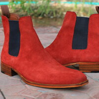 Crafted Leather Classic Red Suede Leather Chelsea Boot - Thumbnail 2