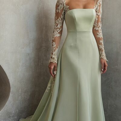 Elegant sheath prom dresses long sleeve lace appliques evening gowns formal party gowns - Thumbnail 4