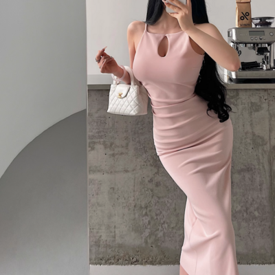 Sexy hollow pleated suspender dress female temperament hip skirt