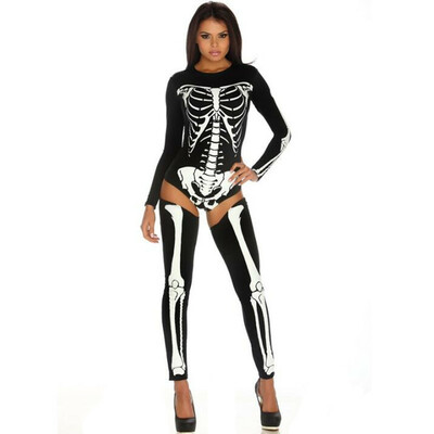 Halloween skull zombie costume – unisex cosplay uniform in black, red, gold, or white 