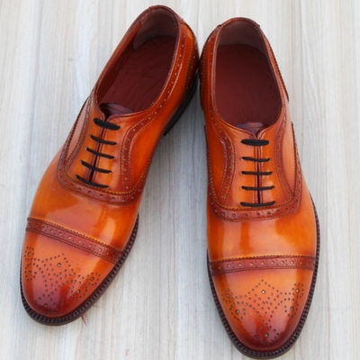 Crafted leather classic tan patina leather lace up dress shoes