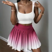 High Waist Women's Gradient Color Pleated Skirt - Thumbnail 4