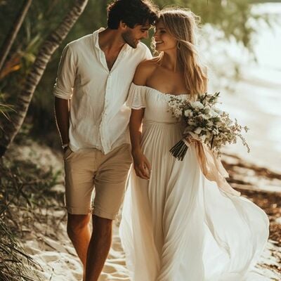 Simple wedding dress, off the shoulder beach boho bridal dress bridal gown - Thumbnail 1