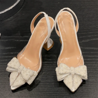  Elegant Beaded Butterfly-Knot Transparent Pearl Pointed Toe High Heels - Thumbnail 3