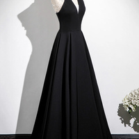 Simple Black A-Line Long Prom Party Dress - Thumbnail 2