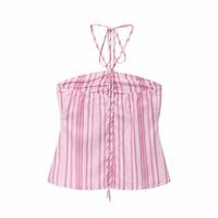 Fashionable halterneck cropped top and casual trousers set - Thumbnail 4