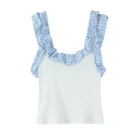 Fashionable and simple small check ribbed top - Thumbnail 1