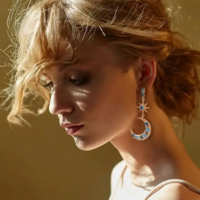 Celestial Blue Crystal Moon and Star Earrings - Thumbnail 1
