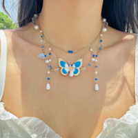 Elegant Imitation Pearl Butterfly Pendant Necklace  - Thumbnail 2