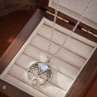 Celestial Boho Gothic Silver Hollow Moon Pendant Necklace - Thumbnail 2