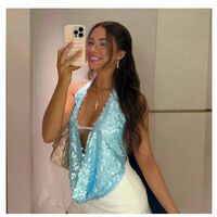 Sexy V-Neck Halter Backless Shiny Sequin Vintage Tank Top - Thumbnail 7
