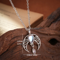 Celestial Boho Gothic Silver Hollow Moon Pendant Necklace - Thumbnail 5