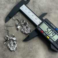 Silver Bowknot Baroque Cherub Heart Drop Earrings - Thumbnail 5
