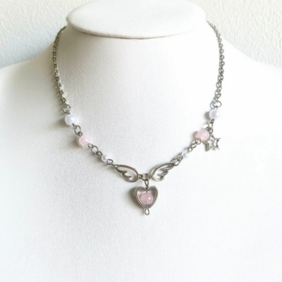 Cute star and heart necklace with wings pendant
