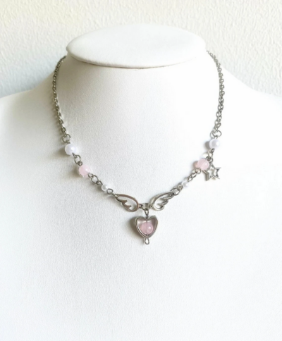 Cute Star and Heart Necklace with Wings Pendant