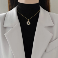  Heart and Moon Zircon Pendant Necklace - Thumbnail 1