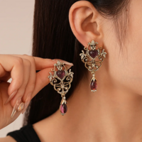 French Elegant Crystal Drop Earrings - Thumbnail 5