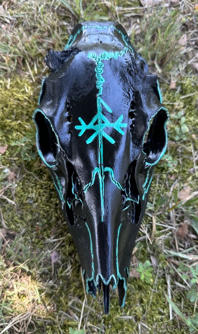 Blacked Out Deer Skull With Loki Bindrune 