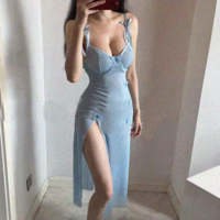 Women's mesh butterfly suspender skirt high slit long skirt - Thumbnail 1