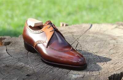 Handmade Men's Brown Outclass Finishing Hand Stitch Edition Chukka Lace Up Shoes