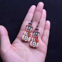 Pumpkin Snowman Clay Earrings - Thumbnail 3