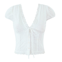 White lace V-neck top with ties on the chest - Thumbnail 2