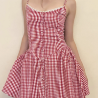 Lace Check Single Breasted Slip Dress - Thumbnail 1
