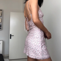 Retro Slim Floral Backless Mesh Suspender Dress - Thumbnail 1