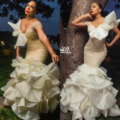 Mermaid sequins tiered african girls prom dresses evening gowns formal party gowns - Thumbnail 1