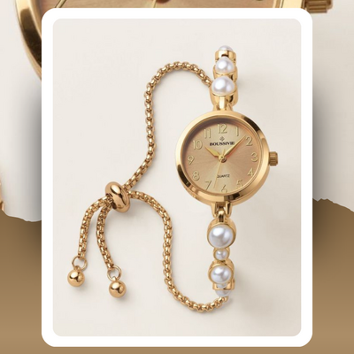 Pearly wrap adjustable pull-cord watch