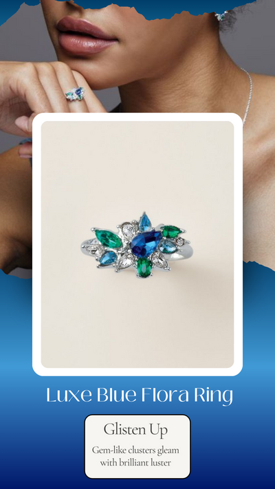Luxe Blue Flora Ring