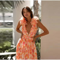 Boho Print Ruffle Long Dress with Hollow Out Detail  - Thumbnail 6