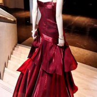 A Line Burgundy Fashion Long Formal Evening Dress - Thumbnail 1