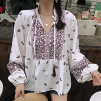 Fashionable women's long-sleeved printed shirt - Thumbnail 3