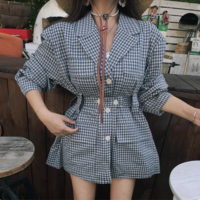 Autumn versatile padded shoulder loose fashionable lazy plaid long-sleeved shirt - Thumbnail 2