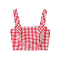 Plaid Short Skirt Culottes Square Neck Sweet Plaid Camisole Set - Thumbnail 2