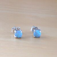BOXED GIFT SET/Sterling Silver Blue Opal Solitaire Pendant & Chain/Silver Blue Opal Necklace UK/Opal Jewellery/October Birthstone/Opal Earrings - Thumbnail 5