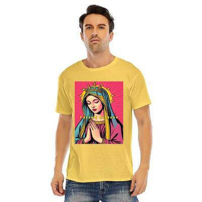 Yellow  Virgin Mary Unisex Short sleeve O -neck Pop Art Short Sleeve O -neck T-shirt 