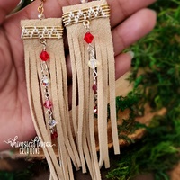 Beige Leather Earrings - Thumbnail 2
