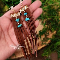 Brown Leather Earrrings w/Magnesite - Thumbnail 2