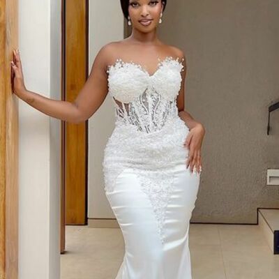 Elegant wedding dress, mermaid lace appliques african girls bridal dress bridal gown - Thumbnail 1
