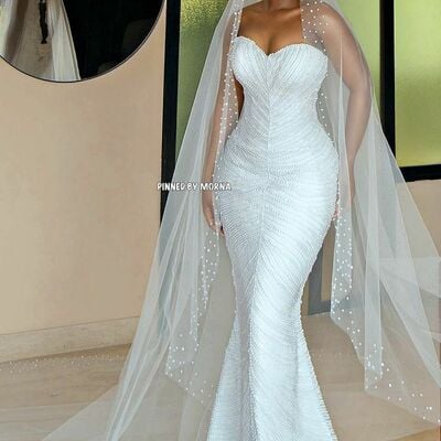 Elegant wedding dress, mermaid sweetheart pearls african girls bridal dress bridal gown