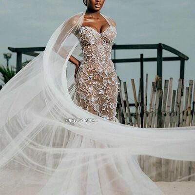 Elegant wedding dress, mermaid lace african girls bridal dress bridal gown - Thumbnail 2